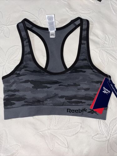 Reebok Sport Camp Racer back Bra Black/Gray Medium Support Large MSRP$40