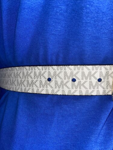 Michael Kors Belt Reversible Brown to Vanilla MK Logo Both Sides Gold Buckle