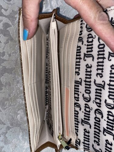 JUICY COUTURE GLAM ELONGATED FLAP WALLET~CLUTCH CHESTNUT CHINO LOGO~JUST FOR YOU