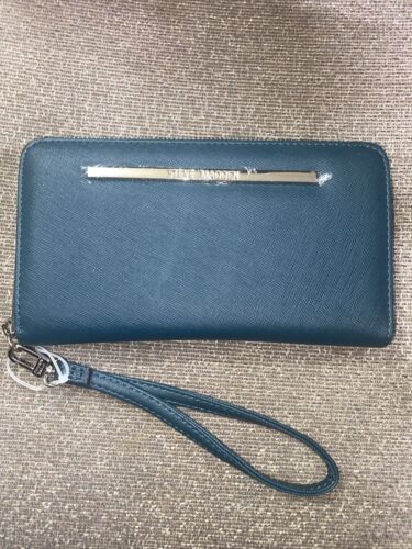 STEVE MADDEN WALLET WRISTLET TEAL GREEN SMOOTH TEXTURED SILVER ZIPPER~REAR FIND!