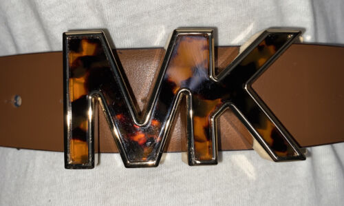 MICHAEL KORS BELT TAN WITH MK TORTOISE SHELL GOLD BUCKLE WOW!!!