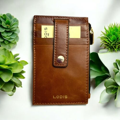 Lodis Wallet  Brown Monica Mini Stacker RFID Protection Genuine Leather- UNIQUE!