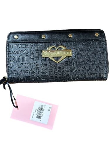 JUICY COUTURE WALLET ORGANIZER- CLUTCH EMBOSSED LOGO-GOLD STUDS & ZIP AROUND