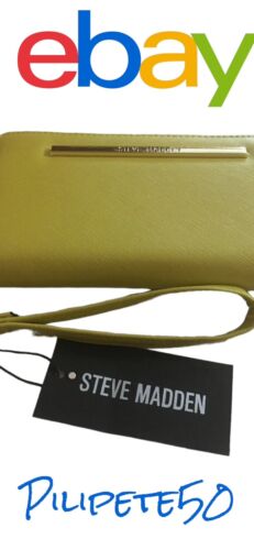 STEVE MADDEN WALLET WRISTLET YELLOW SMOOTH TEXTURED SILVER ZIPPER