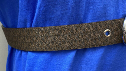 MICHAEL KORS BELT BROWN MK LOGO SILVER HALF ROUND BUCKLE REALLY NICE!!!