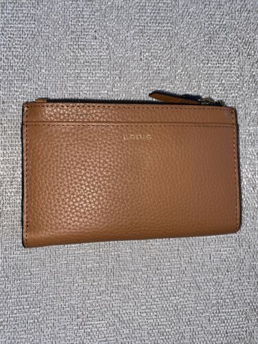 LODIS Pebbled Leather Compact Bifold Wallet  Cardholder Light Tan  New- CLASSY