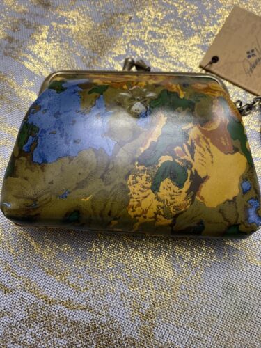 Patricia Nash Leather WILDFLOWER Coin Purse Key Chain Rings- NEW-SUPER CUTE!!!