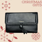 LODIS Ella Medium Flap Trifold Wallet~ Glaze Leather Genuine~ Black~UNIQUE