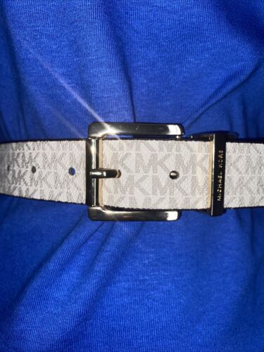 Michael Kors Belt Reversible Brown to Vanilla MK Logo Both Sides Gold Buckle
