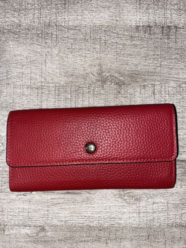 LODIS RED Kate Classic Pebbled Leather RFID Slim Large Flap Snap Wallet~UNIQUE