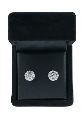 Diamond Halo Cluster Stud Earrings (1/10 ct. t.w.) in Sterling Silver NEW