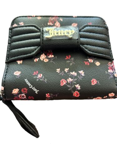 JUICY COUTURE DITZI ROSE BLACK PRETTY BOW SMALL ZIP AROUND WALLET-GREAT & UNIQUE