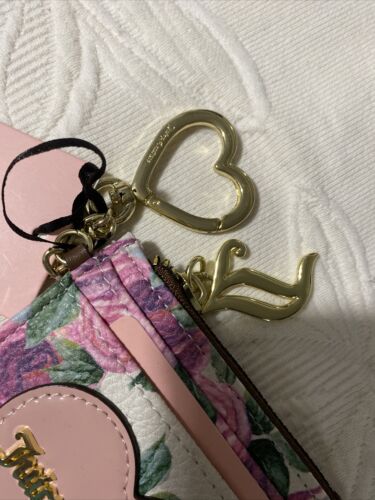 JUICY COUTURE MOODY GARDEN CREAM WHOLE LOTTA LOVE CARD-CASE KEY RING WALLET NEW
