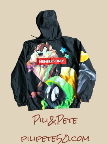 Members Only Looney Tunes Windbreaker w/ Hood Black MEDIUM  NWT ~ REAR FIND