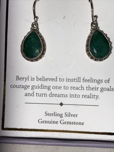 SHIVAM .925 STERLING SILVER BERYL EARRINGS GENUINE GEMSTONE ROUND DANGLE  NIB