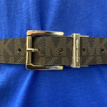 Michael Kors Belt Reversible Brown to Vanilla Large MK Logo Gold Buckle Large