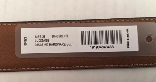MICHAEL KORS BELT LUGGAGE BROWN MK LOGO BUCKLE SILVER SIZE 36 MSRP$48