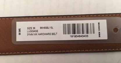 MICHAEL KORS BELT LUGGAGE BROWN MK LOGO BUCKLE SILVER SIZE 36 MSRP$48
