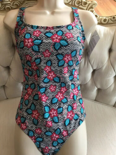 GOTTEX Multicolored/Black Floral Design One Piece Tank Style Swimsuit Sz 10 NWT