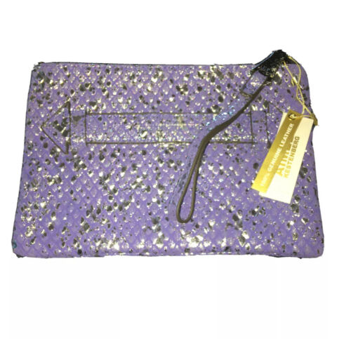AIMEE KESTENBERG Melville Pouch Wristlet Blue Silver Snake AK Leather Retail$78