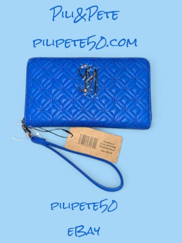 STEVE MADDEN WALLET WRISTLET BLUE SAPPHIRE BANGELO SMOOTH TEXTURED SILVER ZIPPER