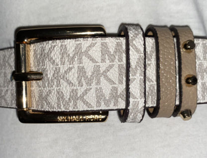 MICHAEL KORS BELT VANILLA MK LOGO WITH TRIPLE BELT LOOP WITH GOLD BUCKLE