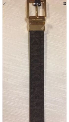 MICHAEL KORS BELT REVERSIBLE BROWN  MK LOGO TO TEXTURED GOLD WITH GOLD BUCKLE