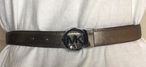 MICHAEL KORS BELT REVERSIBLE NICKEL/BURGUNDY SKINNY With MK LOGO CIRCLE BUCKLE