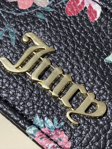 JUICY COUTURE  VINTAGE ROSE BLACK ZIPPERED UP MULTI CARD-CASE KEY RING WALLET