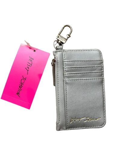 BETSEY JOHNSON XOMINI Wallet CARD HOLDER Silver Zip Bank Of Betsey Diamond NWT