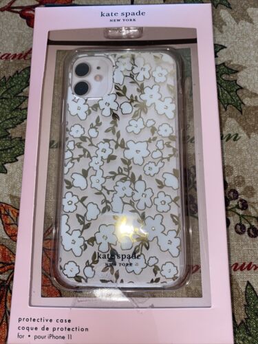 KATE SPADE CASE iPHONE 11  CLEAR -TINY WHITE FLOWER RHINESTONE GOLD FOIL
