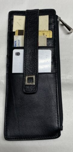 LODIS WALLET CREDIT CARD STACKER WITH ZIPPER POCKET BLACK GENUINE LEATHER