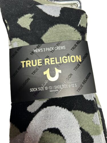 True Religion Camouflage Men's Crew Socks 3 Pack Shoe Size 6-12.5-