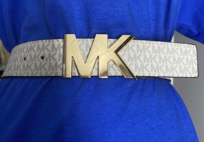 Michael Kors Belt Vanilla/Luggage Reversible Printed MK Logo and Buckle ALL SIZES!