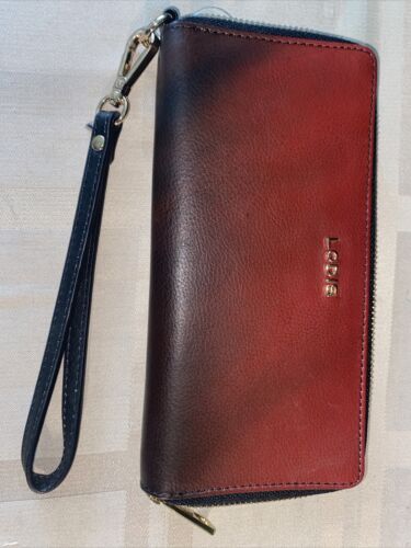 LODIS Red RFID Card Case Window ID~ Red & Black Ombre~ Leather Wallet~ UNIQUE!
