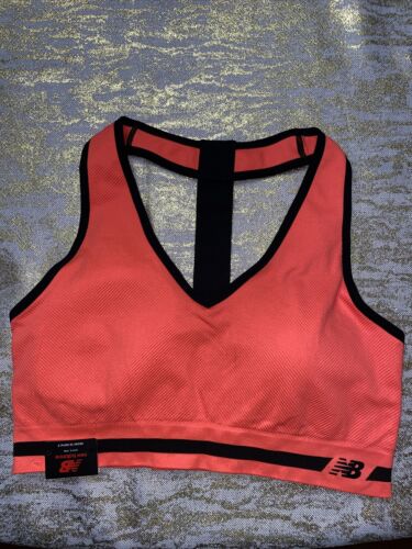 New Balance Medium Impact Sports Bra Style 112016 Sunrise Orange/Black Size XL