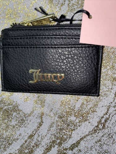 JUICY COUTURE BLACK ZIPPERED UP CARD CASE KEY RING WALLET NEW RETAIL $35