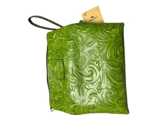 Patricia Nash Valerie Foliage-Green Tooled Leather Fold Over Clutch Wristlet New
