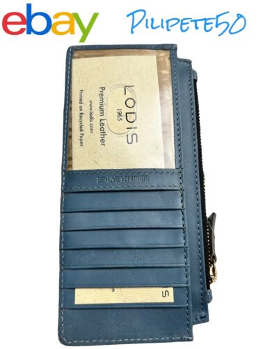 Lodis Blue RFID Protection Card Case Window ID  Leather Wallet GREAT QUALITY!!