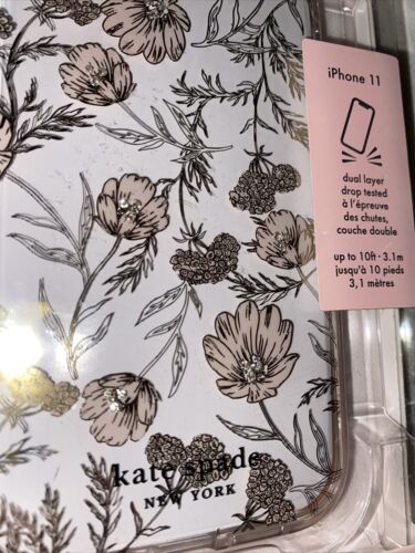 Kate Spade New York Protective Case iPhone 11 Pink Flower Rhinestones Clear  NEW