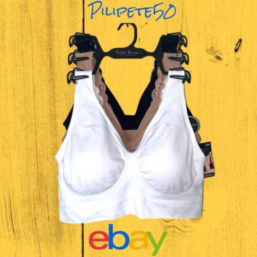 Delta Burke 3-Pack Seamless Bras 1X Lace & Soft Comfort Lounge Removable Pad NEW