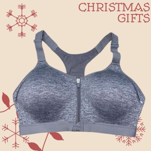 LAYER 8 MAXIMUM SUPPORT SIZE S Sports Bra HEATHER GRAY Fitted Front Zipper-NEW