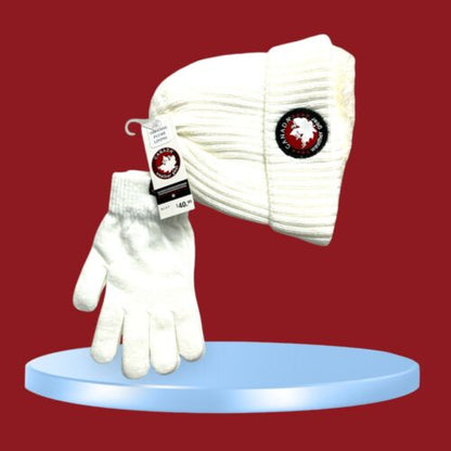 Canada Weather Gear White~Thermal Plush Lining Logo Hat~Matching Gloves set NEW