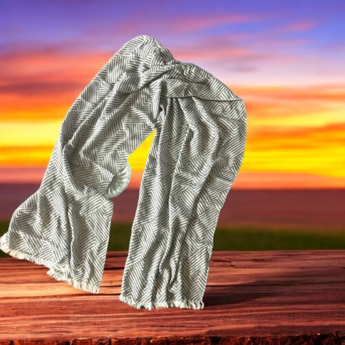 Caterina de Medici Italy 100% Cotton Scarf Shawl Gray/White, Two Side Fringe~NEW