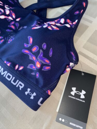 Women's Under Armour Cossback Navy Floral Print Mid Impact Sports Bra~BEAUTIFUL!