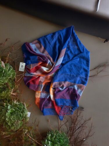 Caterina de Medici Italy 100% Cotton Scarf Shawl Multicolor, Two Side Fringe~NEW