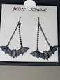 Betsey Johnson Dangling Bat Earrings - Silver Crystals and Rhinestones NIB