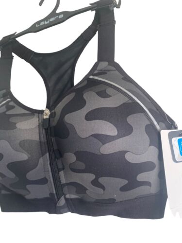 LAYER 8 MAXIMUM SUPPORT-CROSSBACK~Sz. M~ Sports Bra CAMO Fitted Front Zipper-NEW