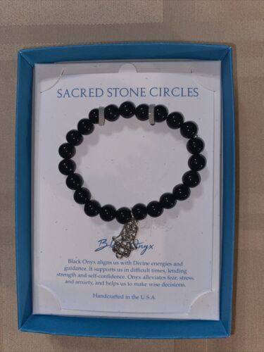 BLACK ÓNIX GENUINE GEMSTONE  BRACELET  SAGRED STONE CIRCLE~NIB~REAR FIND~UNIQUE