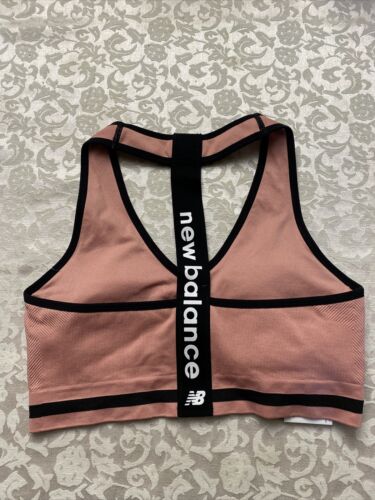 New Balance Medium Impact Sports Bra Style# 2016 Dusted Peach /Black Size XL NEW